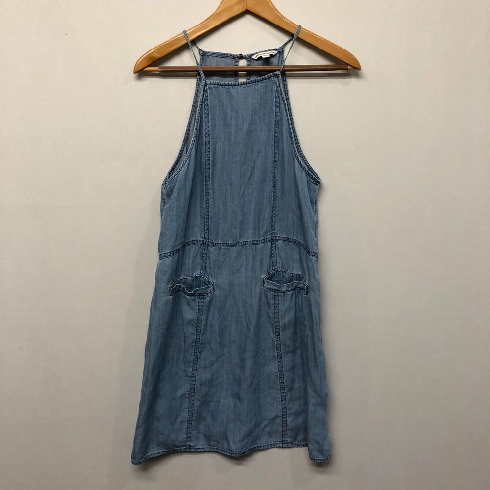 American Eagle Women Denim High Neck Dress Size Medium Blue M211 -25